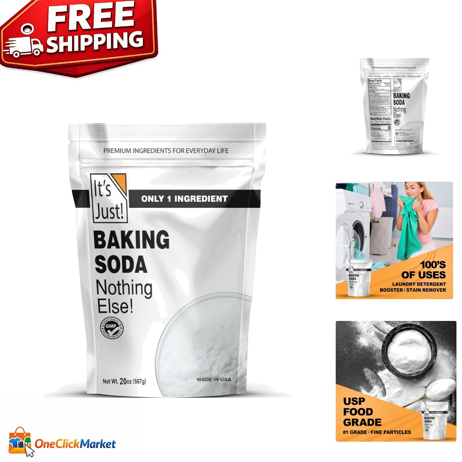 Baking Soda 1.25 lb – Non-GMO Pure Sodium Bicarbonate for Cooking & Cleaning