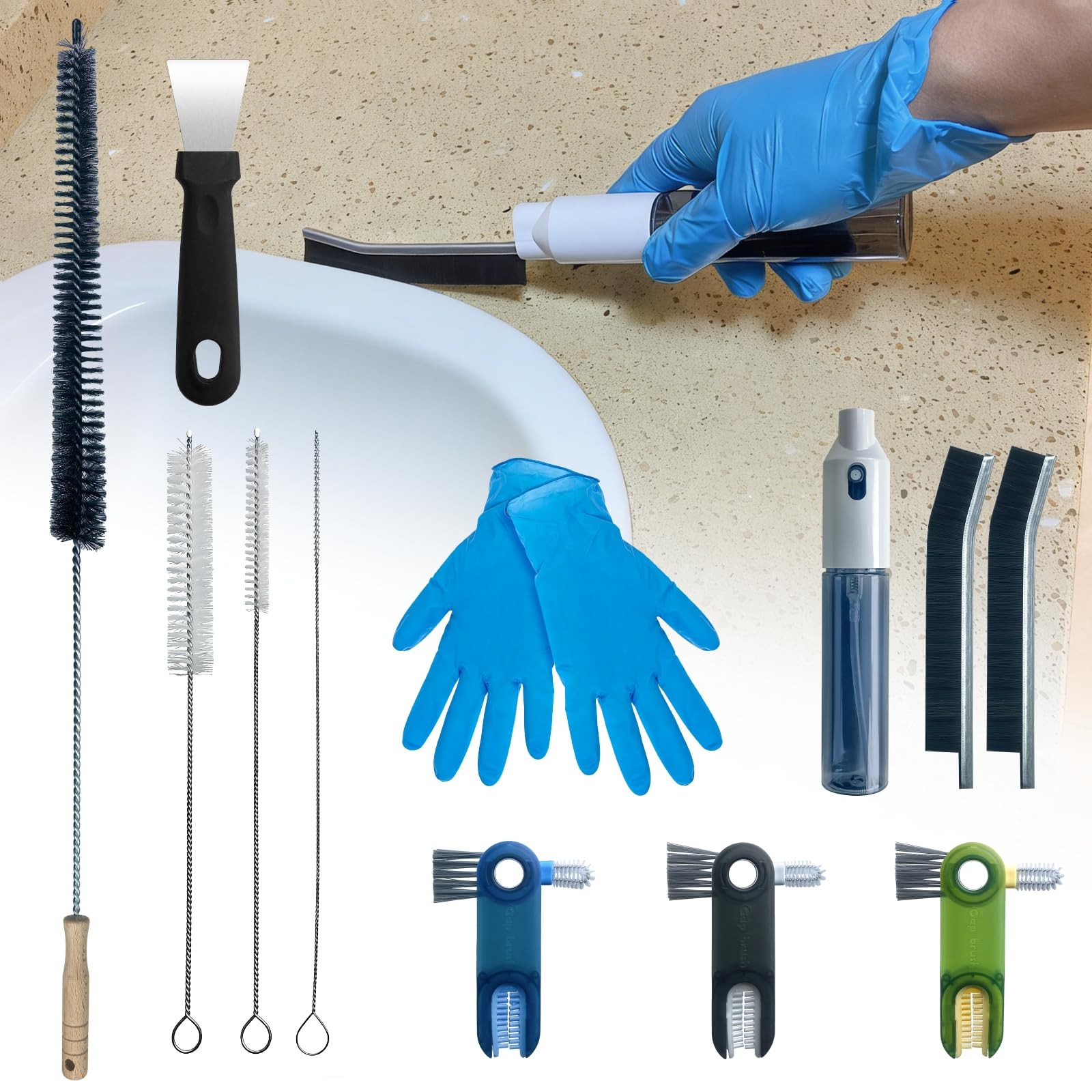 12Pcs Home Crevice Cleaning Brush Set for Kitchen Bathroom – Cup Lid Straw Dr…