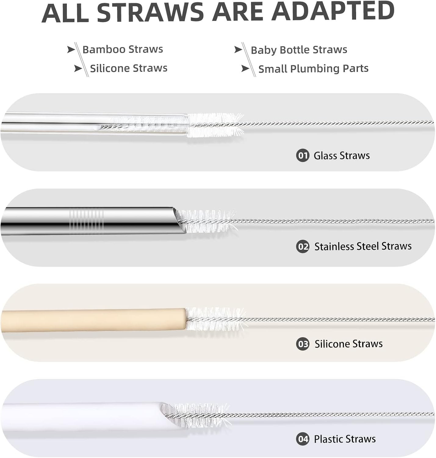 8-Piece Straw Cleaner Brush Set – Food Grade, Dishwasher Safe, Multi-Purpose