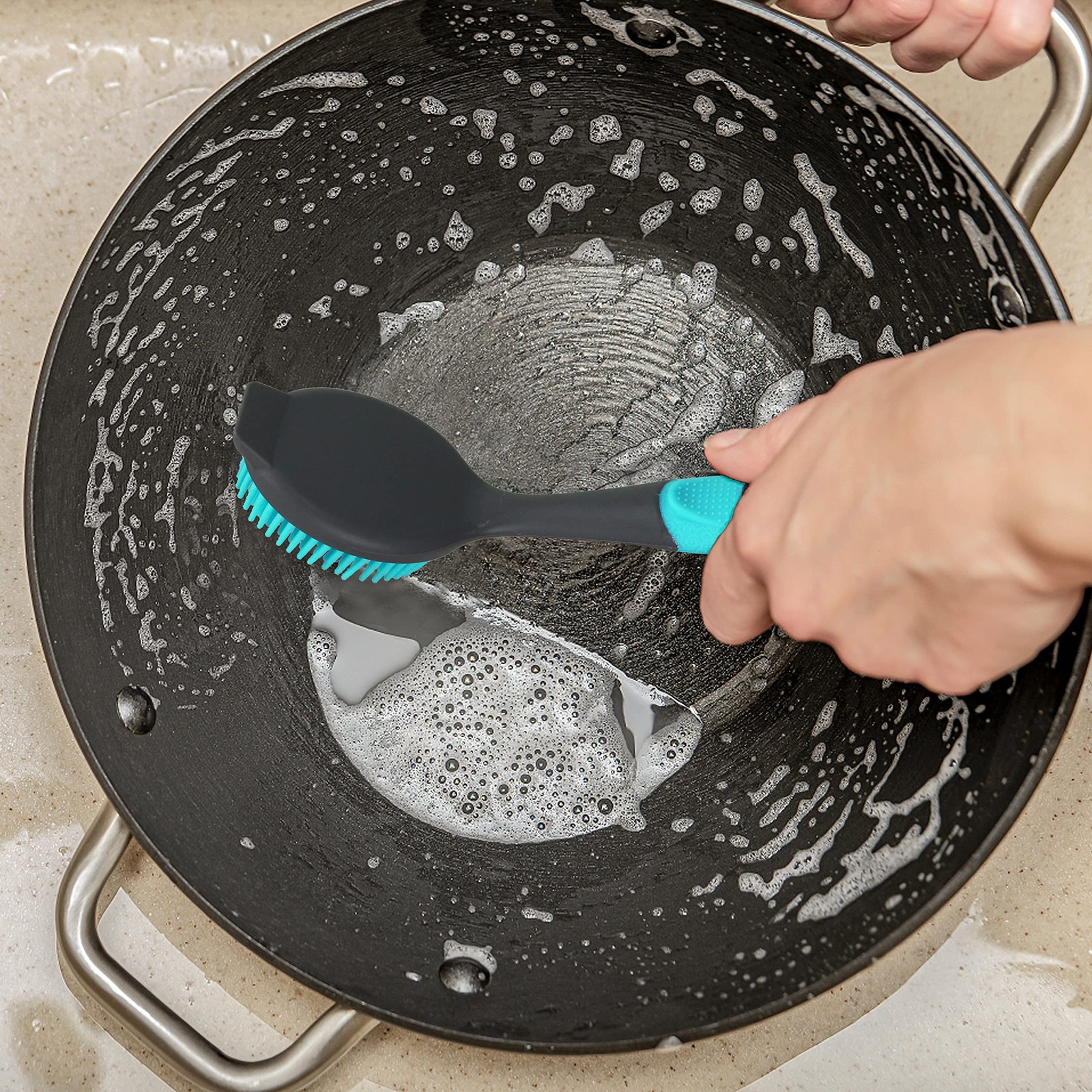 2-Pack Dish Brush with Handle Kitchen Dish Scrubber Soft Dishwashing Brush for