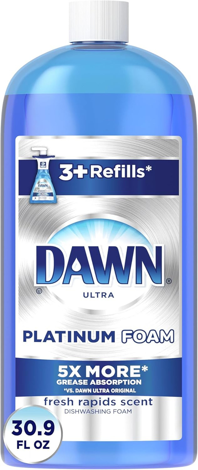 Dish Soap, Direct Foam Dishwashing Foam, Refill, Fresh Rapids Scent, 30.9 Fluid