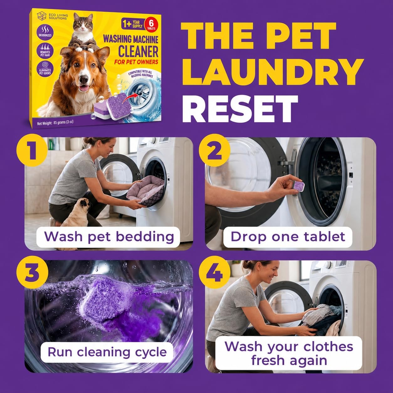 Washing Machine Cleaner Tablets for Pet Owners, Front&Top Load Washer Deep Cl…