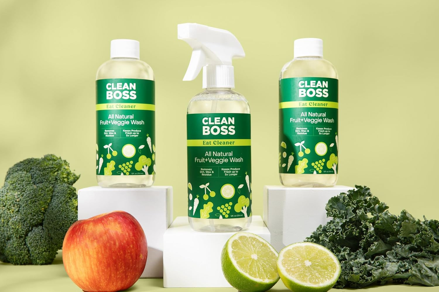 Eat Cleaner Triple-Action Fruit + Veggie Wash – 12 Oz, Pack of 3 – Removes Harmf
