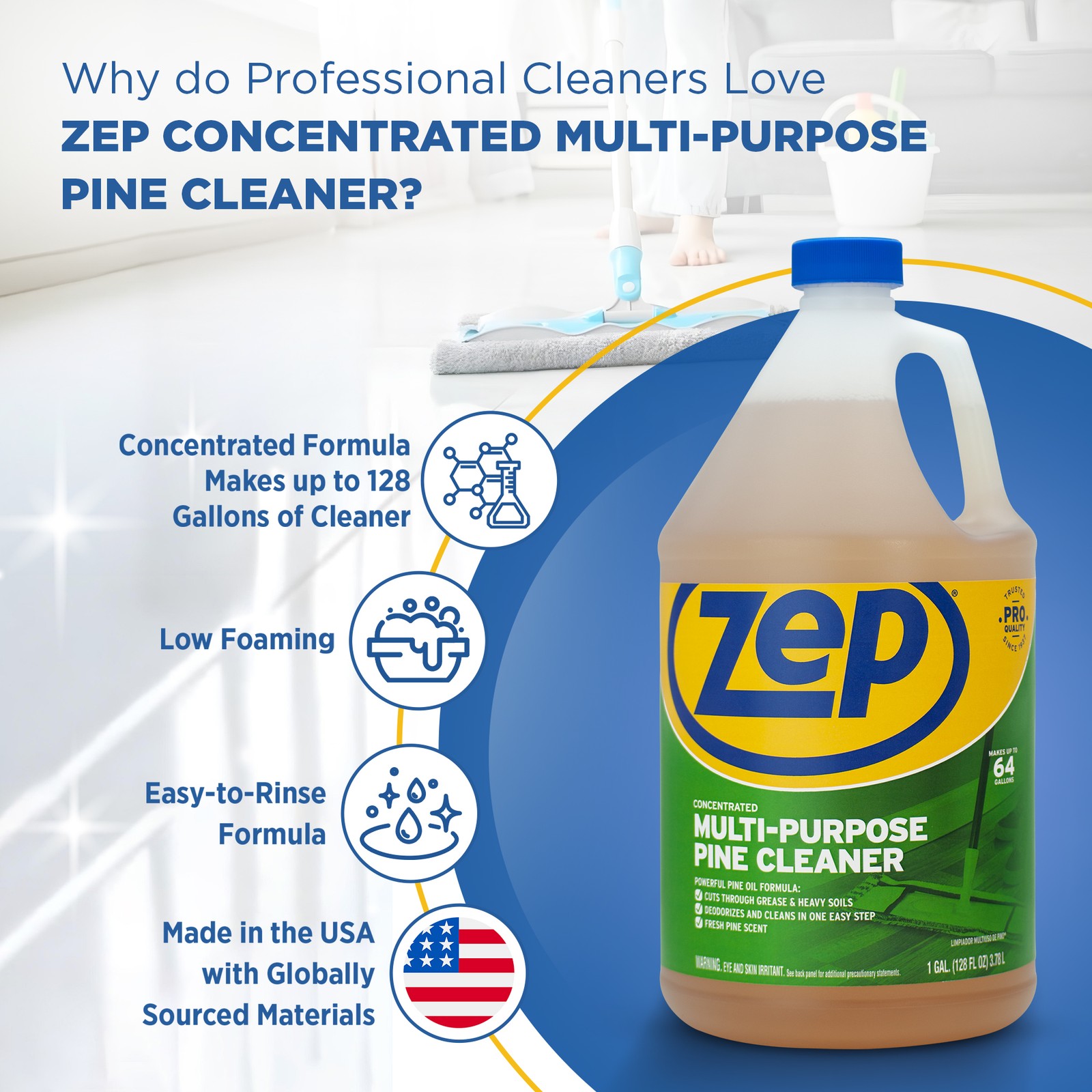 Zep Concentrated Multi-Purpose Pine Cleaner – 128 oz (Case of 4)- ZUMPP128 –