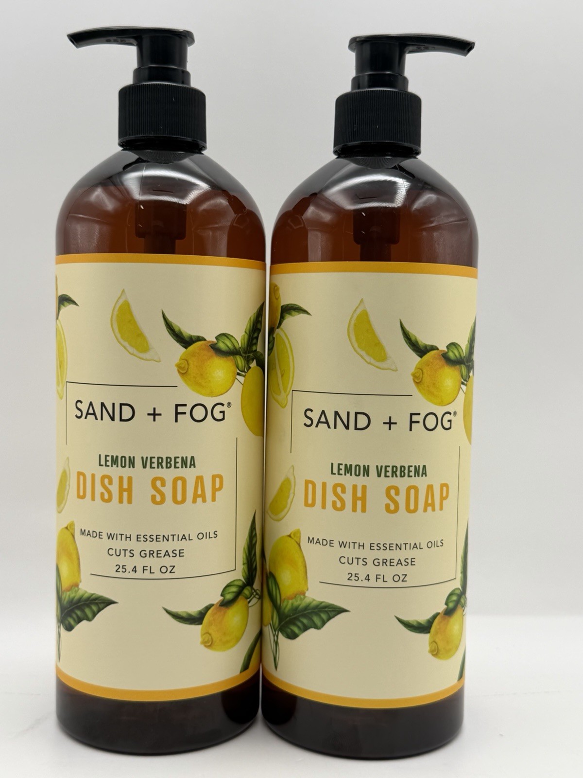 2 Pack Sand + Fog Lemon Verbena Dish Soap 25.4 Oz Each Essential Oils Cut Grease