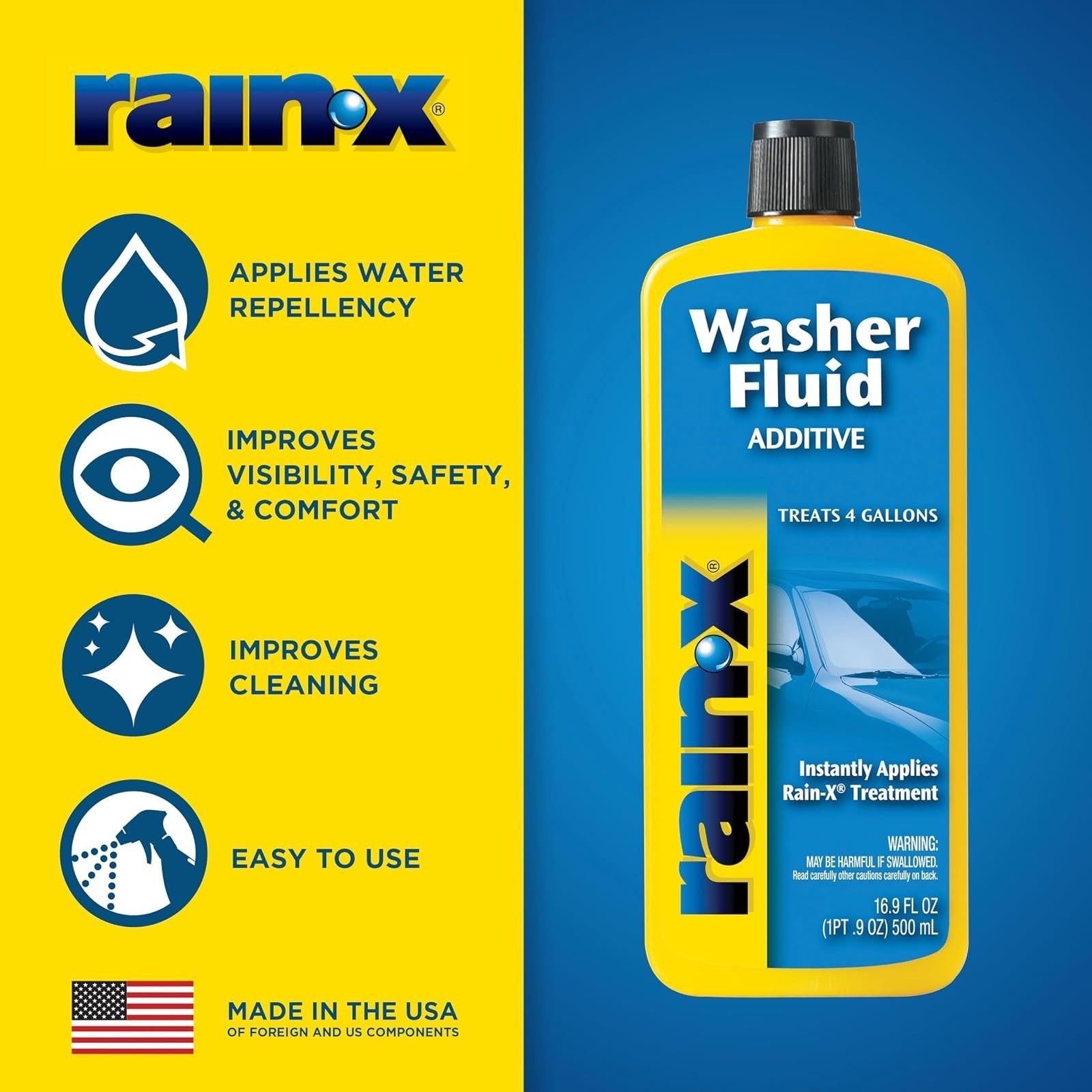 Rain-X Washer Fluid Additive – 16.9 fl. oz, Streak Free, Unscented