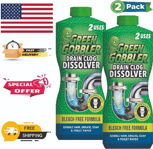 Liquid Hair Drain Clog Remover & Cleaner, For Toilets, Tubs, Septic Safe, 2 Pack