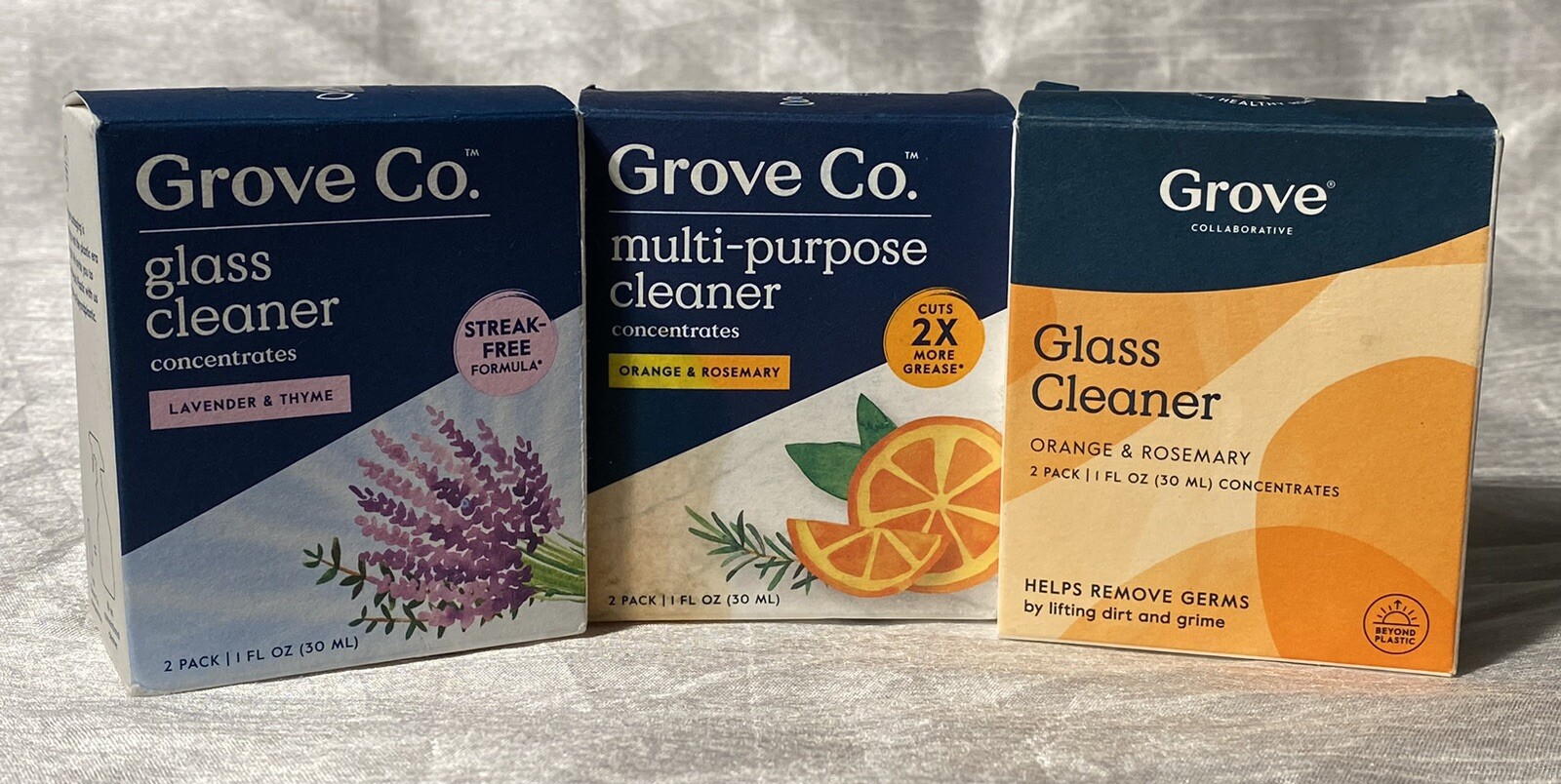 Lot Of 3 Grove Co Glass Cleaner Concentrates Lavender, Thyme, Orange, Rosemary