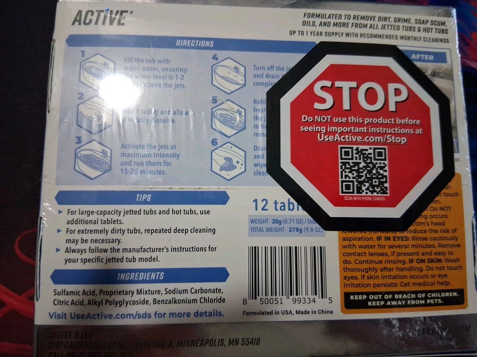 Active Jetted Tub Cleaner 12-Tablet Pack for Jacuzzi/Whirlpool NEW SEALED