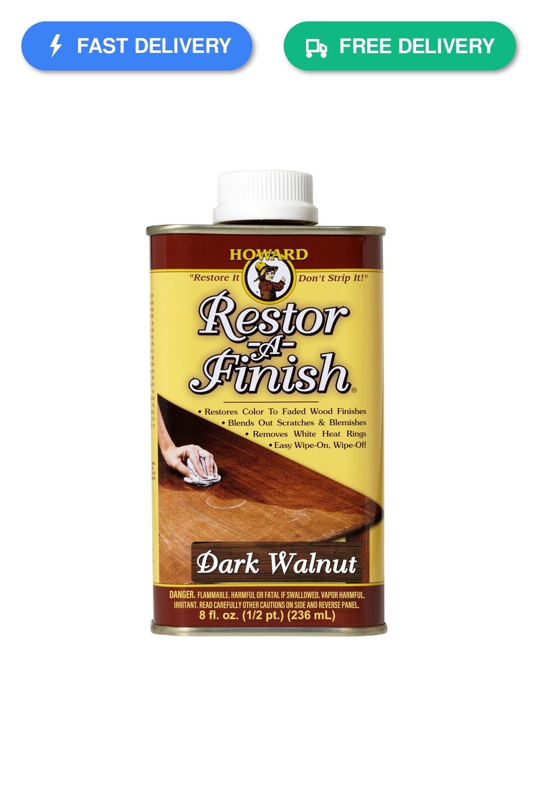 Howard Restor-A-Finish Wood Furniture Repair Dark Walnut 8 oz Scratches Water