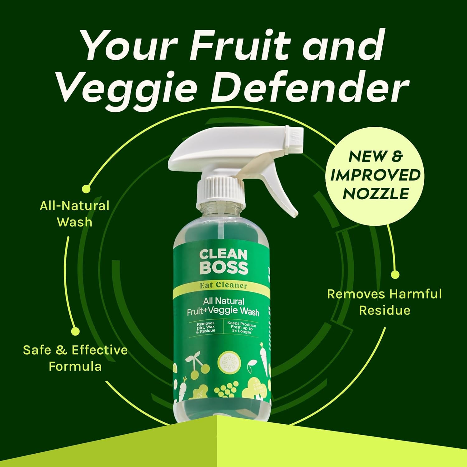 Eat Cleaner Triple-Action Fruit + Veggie Wash – 12 Oz, Pack of 3 – Removes Harmf