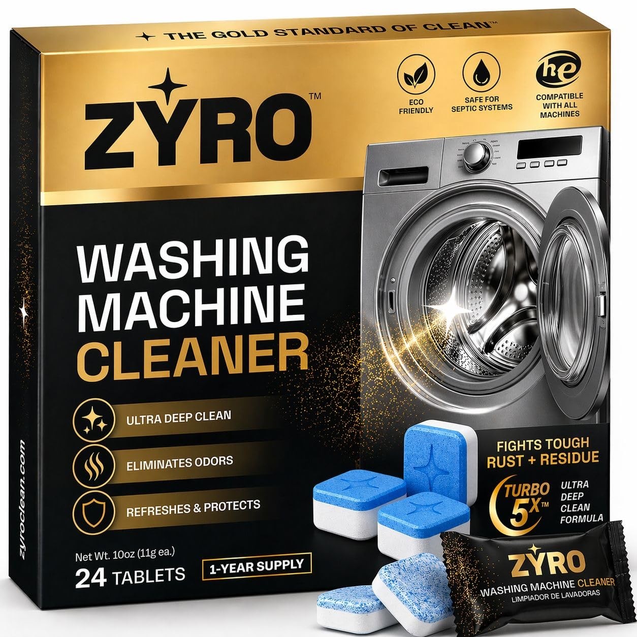 Washing Machine Cleaner Tablets 24 Pack Deep Clean Odor Remover Front Load