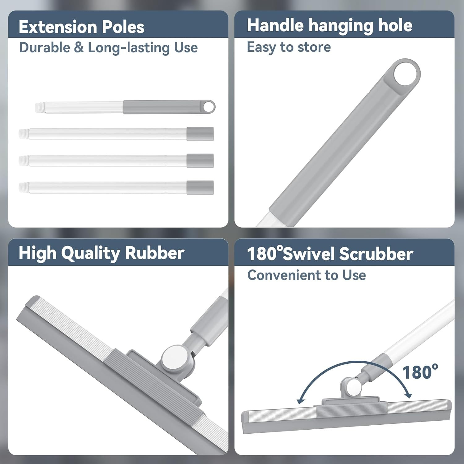 Floor Squeegee 52″ Long Handle 180° Rotating Head Bathroom Window Shower Garage