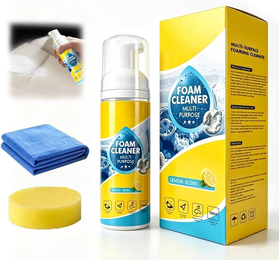 All-Purpose Spray 150ml with Sponge & Towel,4-in-1 Multi-Enzyme Foam Cleaner