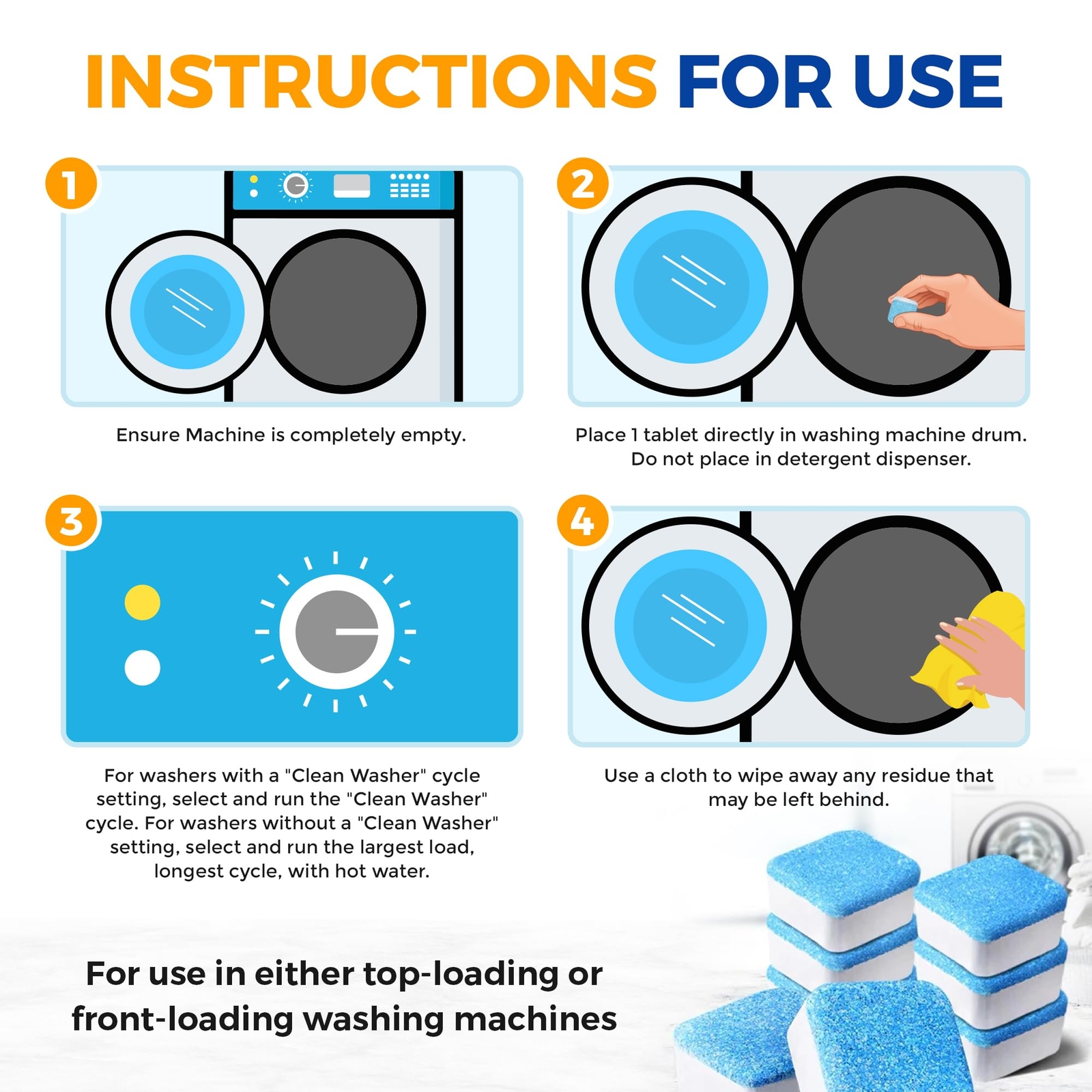 Bastion Washing Machine Cleaner, Deodorizer, & Descaler 6-Pack – 3 Month Supply