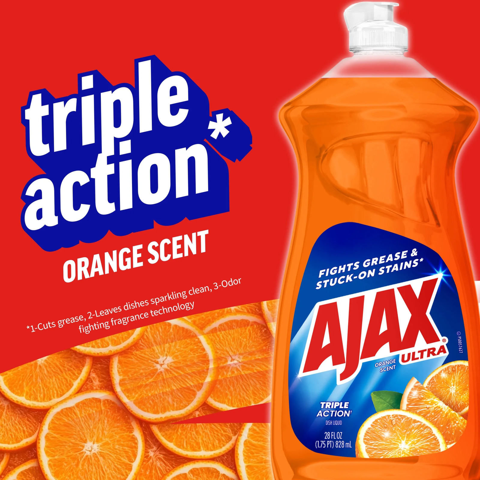 Ajax Ultra Triple Action Dishwashing Liquid Dish Soap, Orange Scent, 28 Fluid Oz
