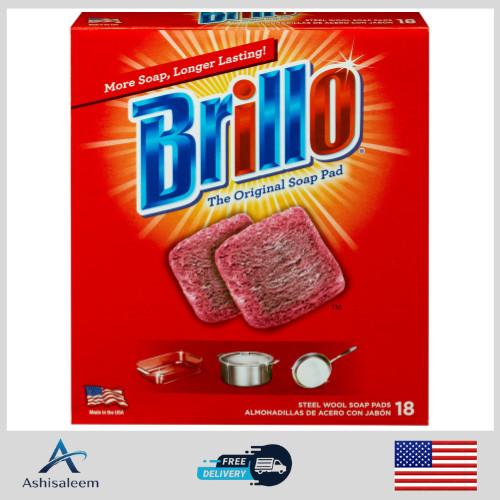 18 PADS – Brillo Steel Wool Scouring Soap Pad Pots Pans Grills Dishes Kitchen