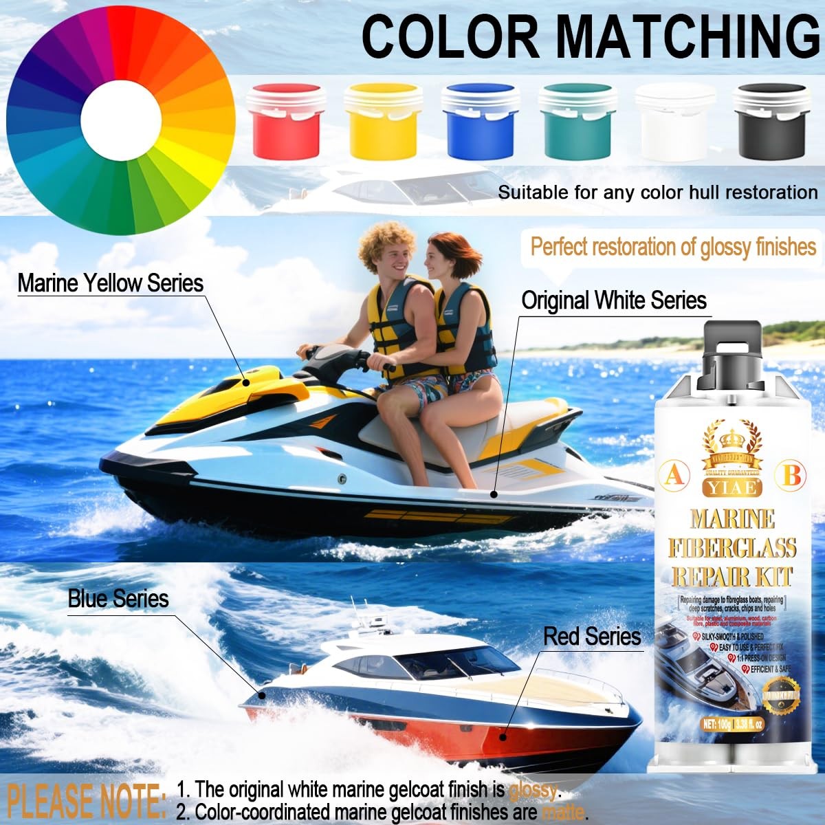 Marine Fiberglass Repair Kit for Boats Pro Gel Coat & Epoxy Resin to Fix Hole…