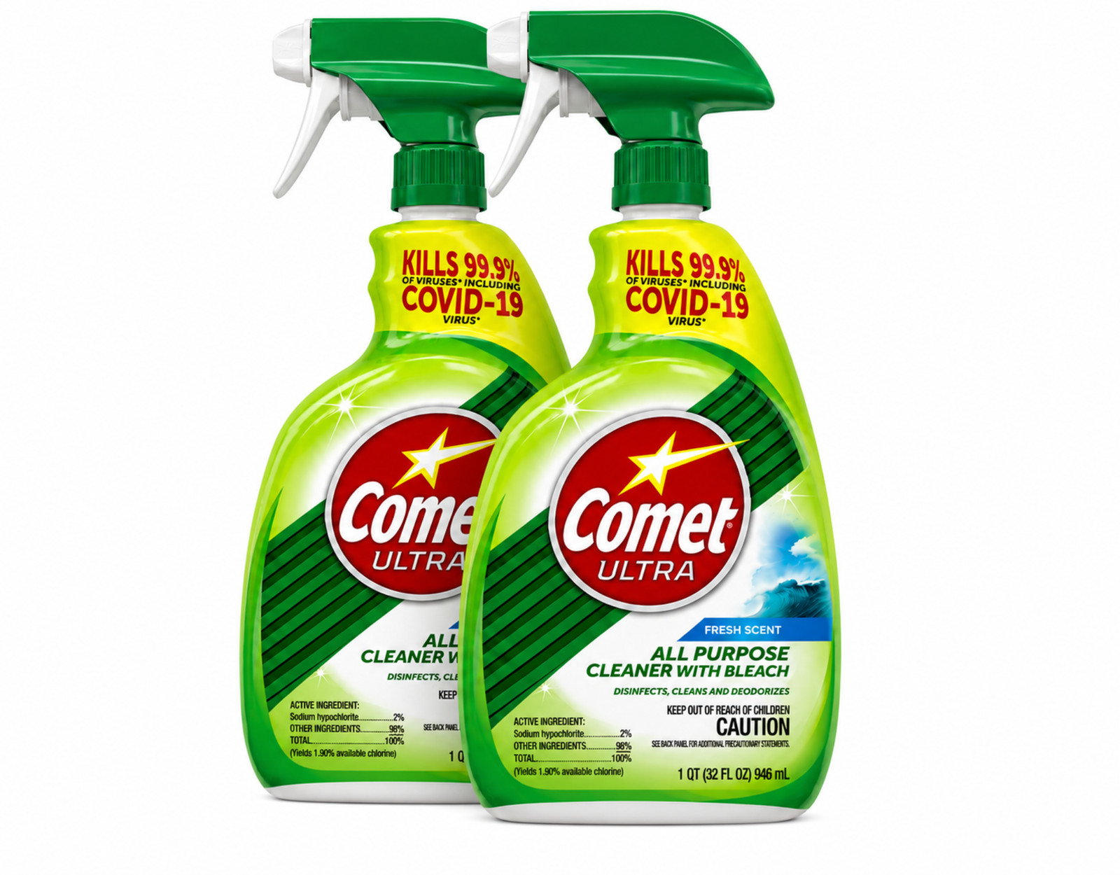Comet Ultra All Purpose Cleaner with Bleach 32oz Spray Multi Surface 2 Pack