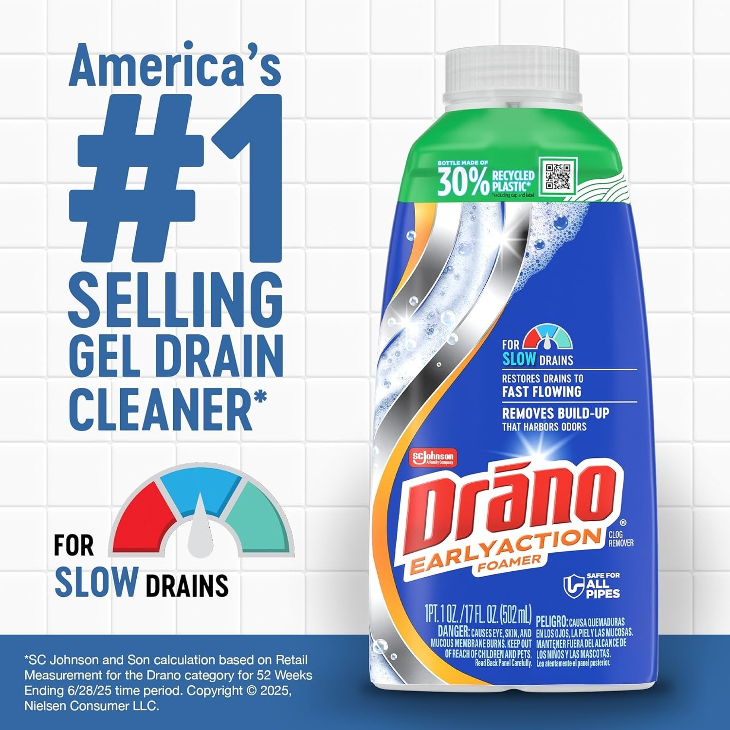Drano Dual-Force Foamer Drain Clog Remover and Cleaner for Shower or Sink Drains