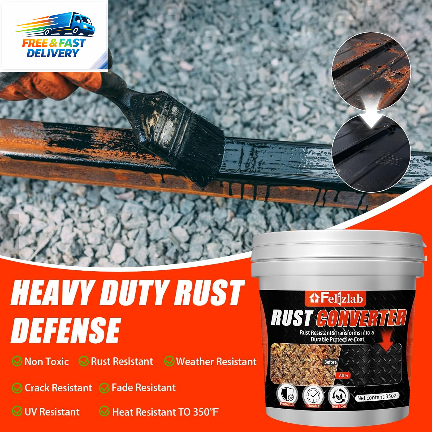 2-In-1 Rust Converter & Metal Primer, 35 Floz Automotive Rust Remover Paint for
