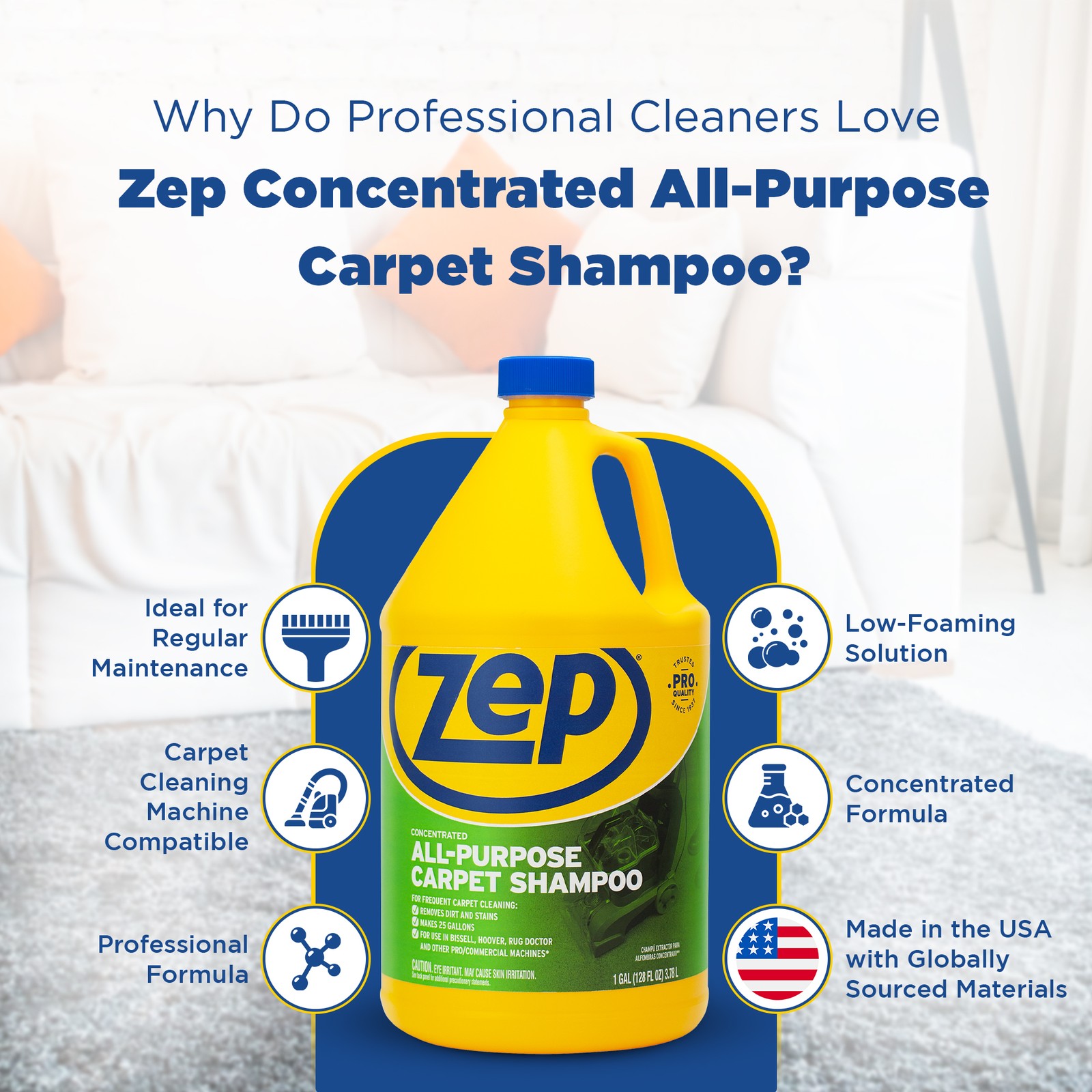 ZEP All-Purpose Carpet Shampoo Concentrate 128 oz ZUCEC128 (Case of 4)