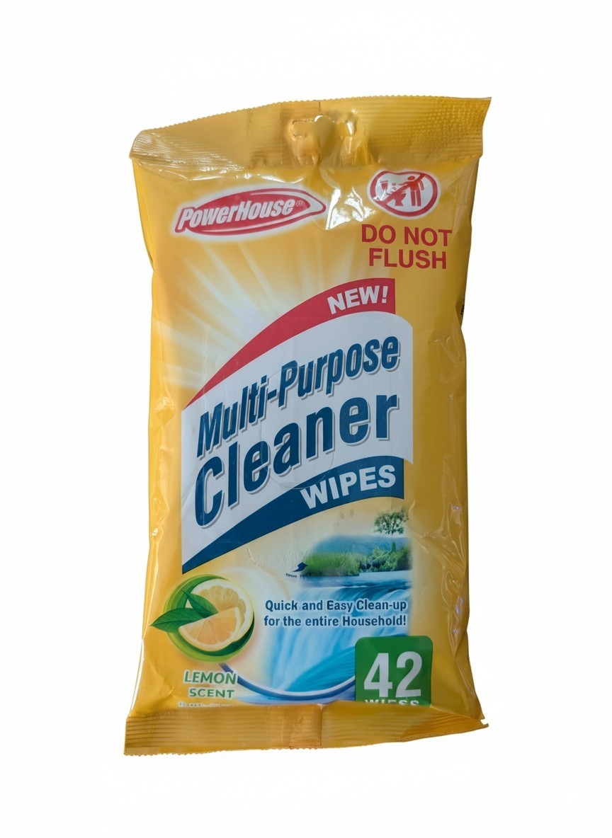 PowerHouse Multi‑Purpose Cleaner Wipes Lemon Scent – 5 Pack (42 Each) Household