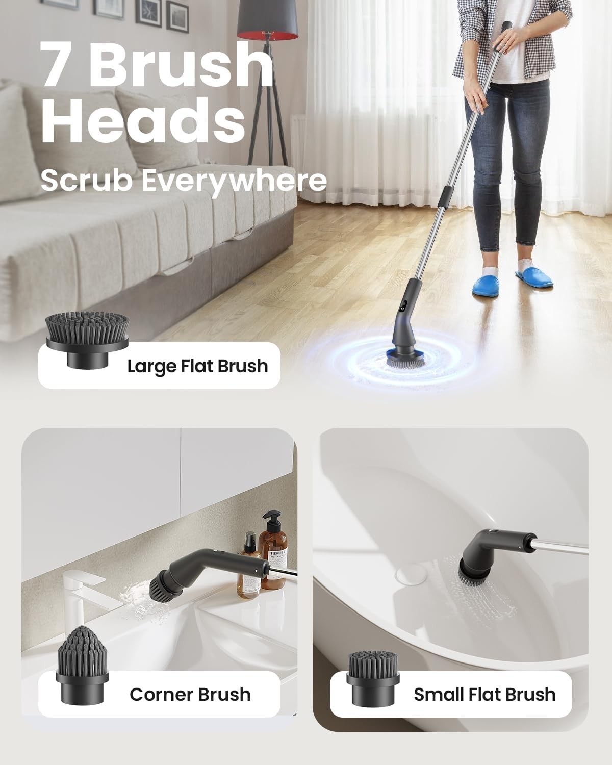Electric Spin Scrubber, 2026 Upgraded Cordless Cleaning Brush Bathroom Scrubb…