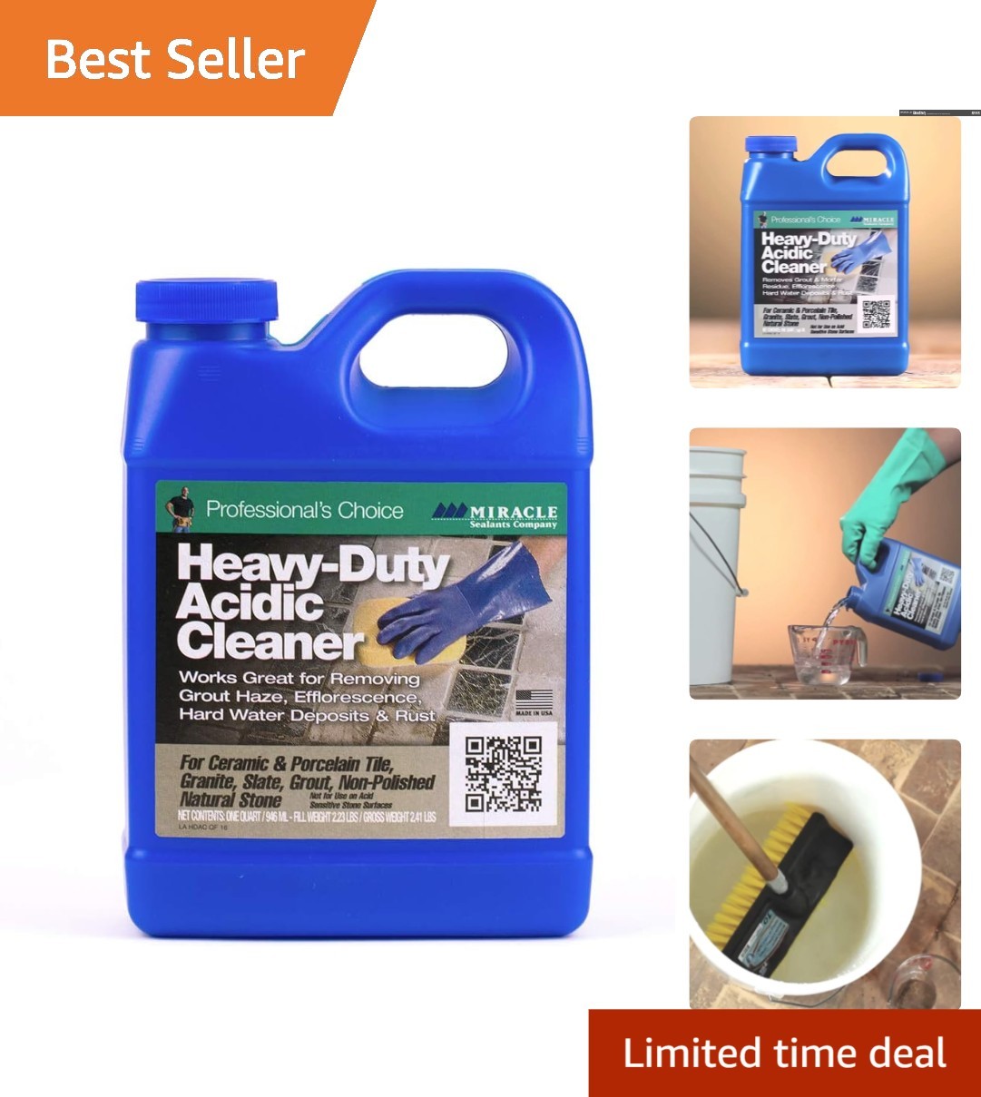 Essential Heavy-Duty Acidic Cleaner – Quart for Tile, Grout, Rust & Haze Remover