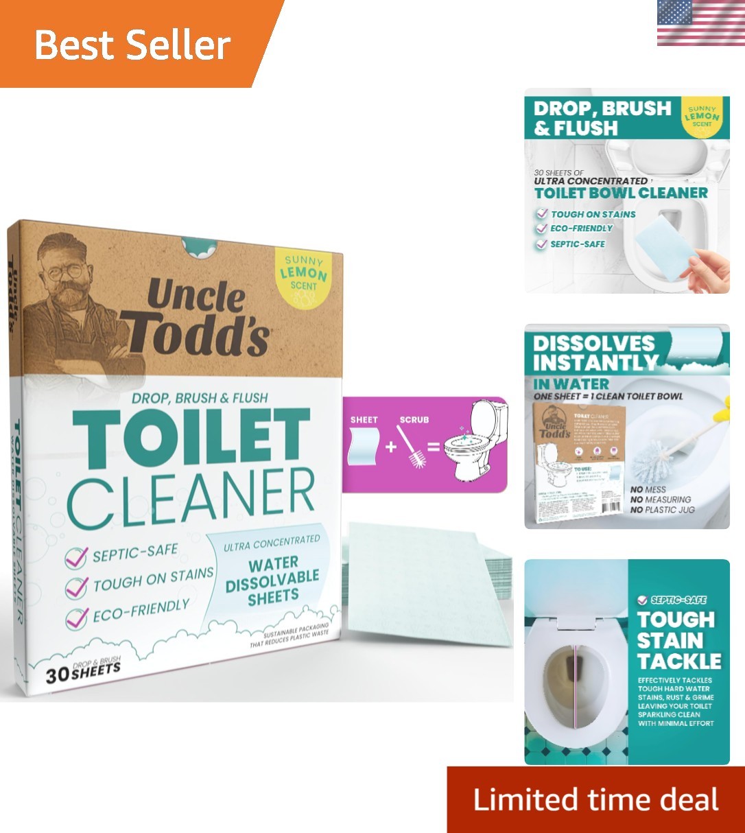 Powerful Lemon-Scented Toilet Cleaner Sheets – Effortless Drop & Flush Solution