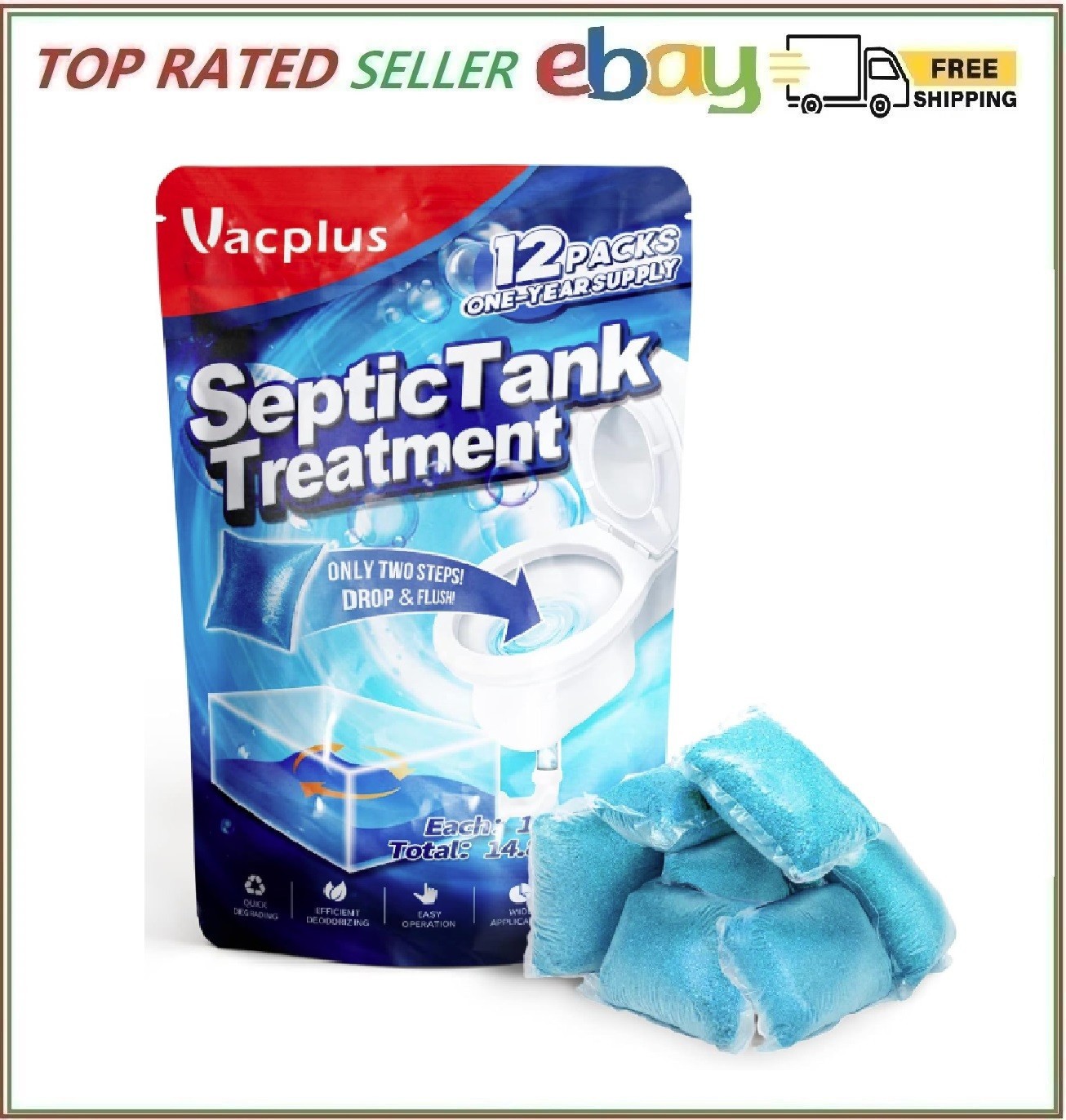 Septic Tank Treatment 12 Pcs for 1-Year Supply Dissolvable Septic Tank Treatmen