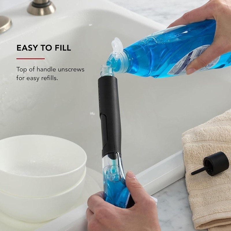 Dishwasher Safe Soap Dispensing Dish Brush W/ Nylon Bristles & Scraper New