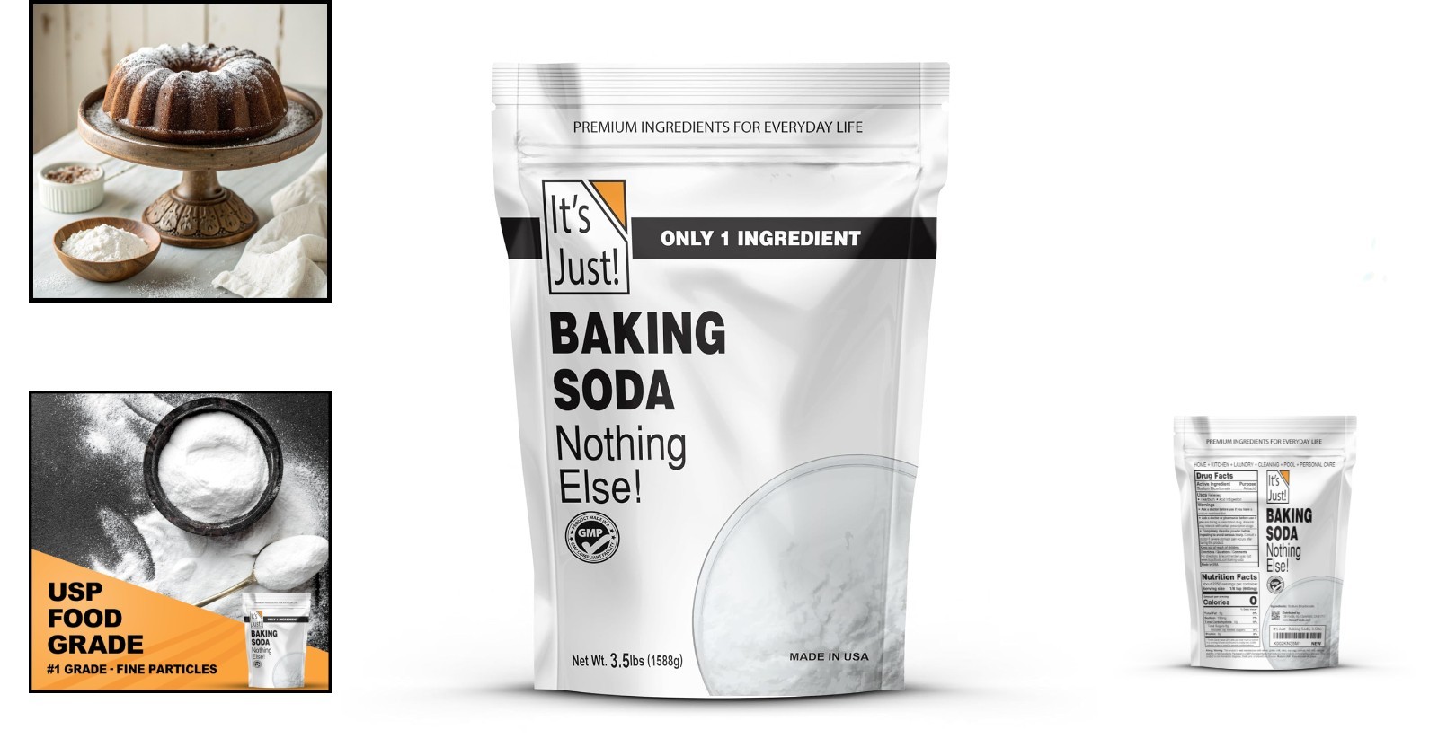56 Ounce 100% Pure Sodium Bicarbonate – Gluten-Free, Additive-Free Baking Soda