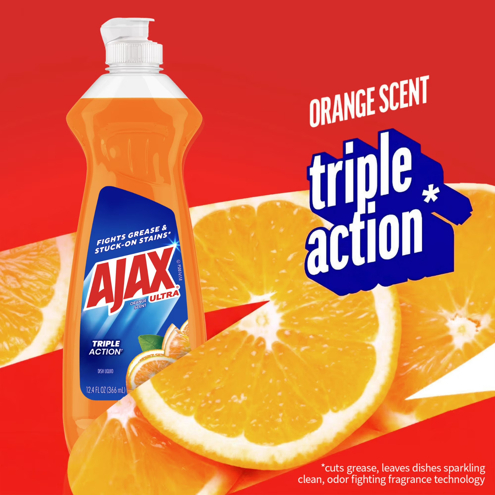 Ajax Ultra Triple Action Orange Dishwashing Liquid Soap, 12.4 fl oz
