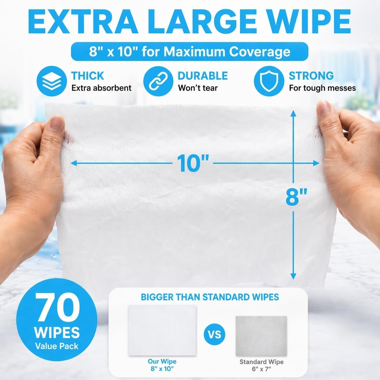 Glass & Window Cleaner Wipes 70 Count, XL 8×10 Inch | Ammonia-Free, Streak-Fr…