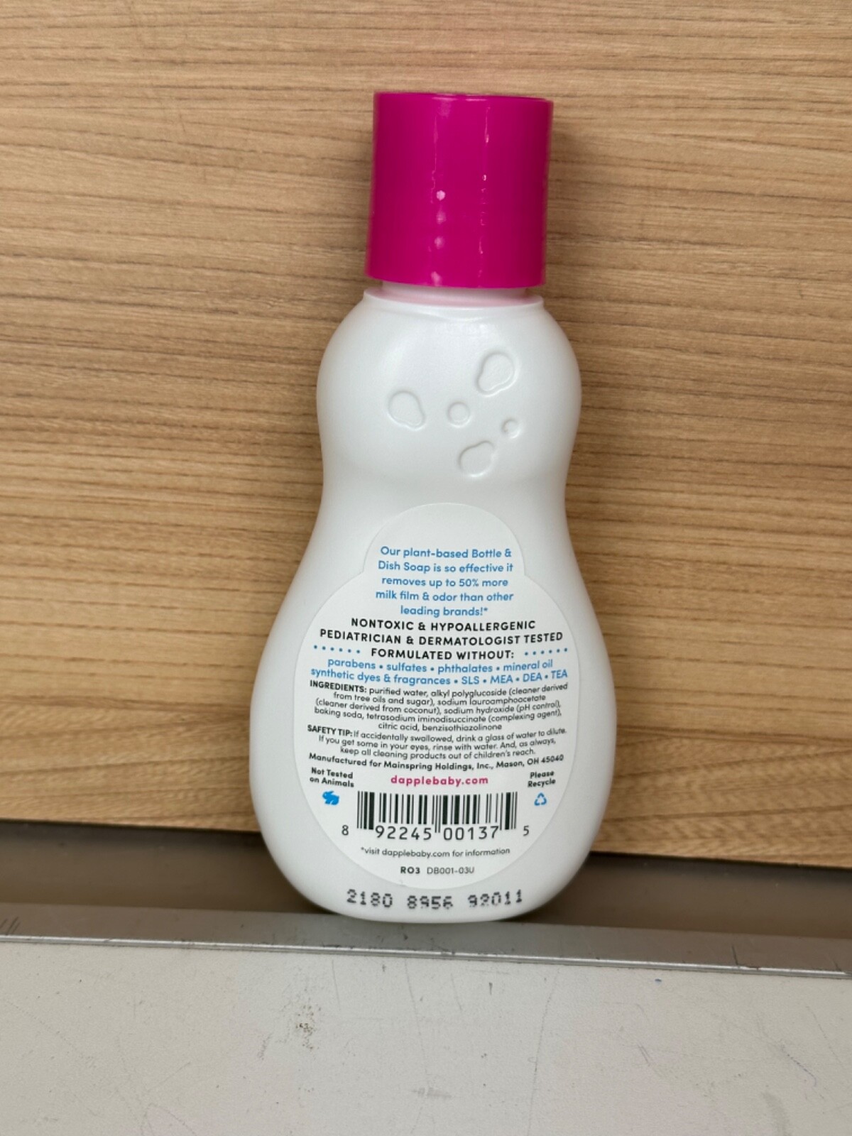 Travel-Size Dapple Fragrance Free Baby Bottle & Dish Soap 3oz/89ML