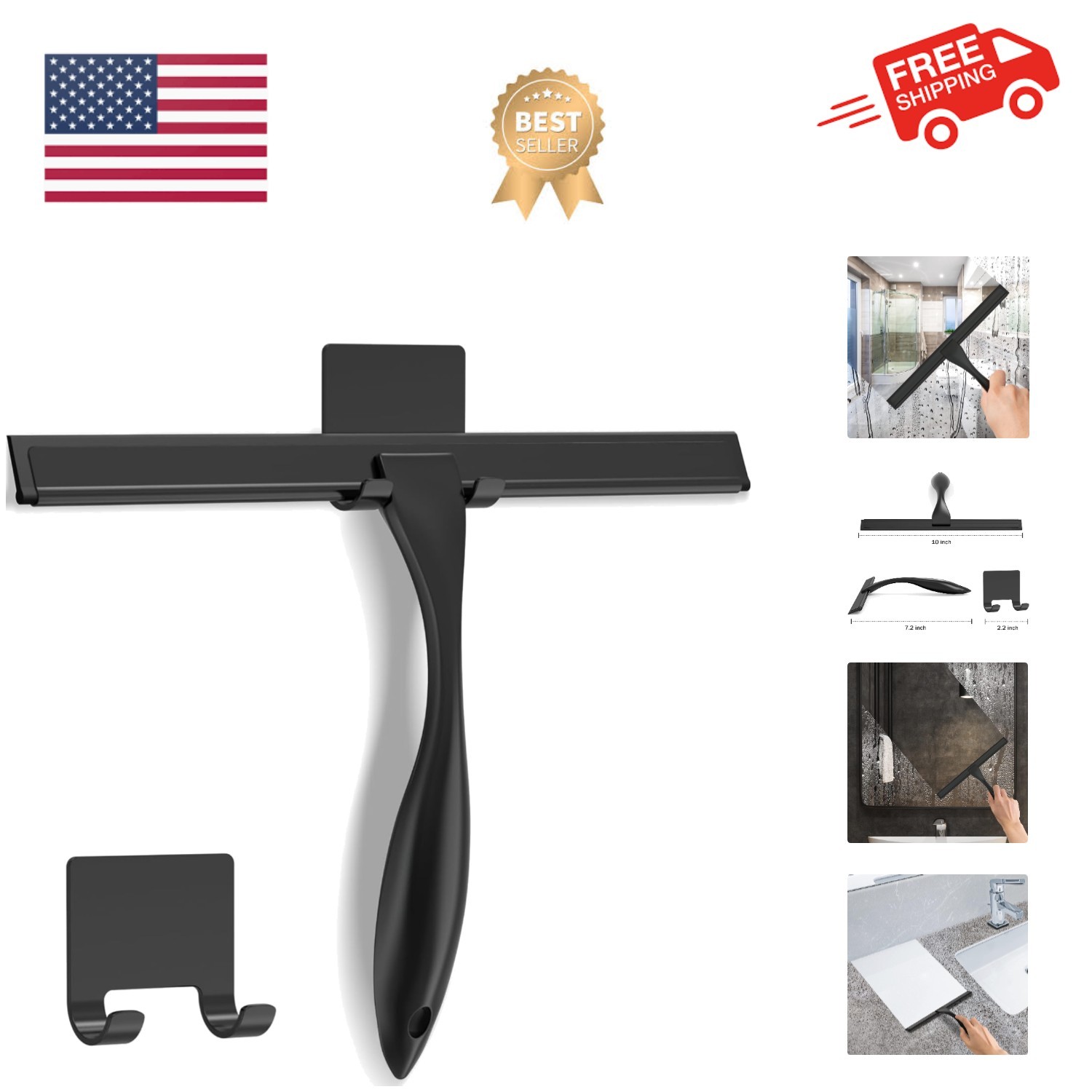 All-Purpose Stainless Steel Shower Squeegee for Shower Glass Door with Adhesi…
