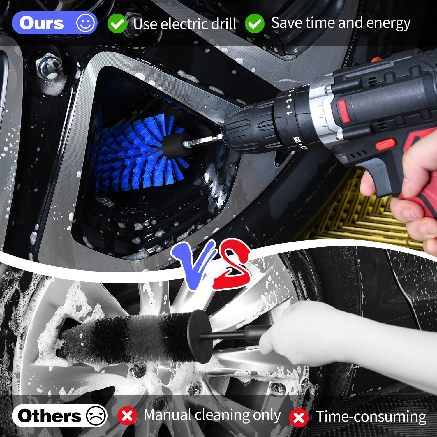 Drill Brush for Car Wheels Rims Engine Cleaning Nylon Soft Bristle 1 Pack