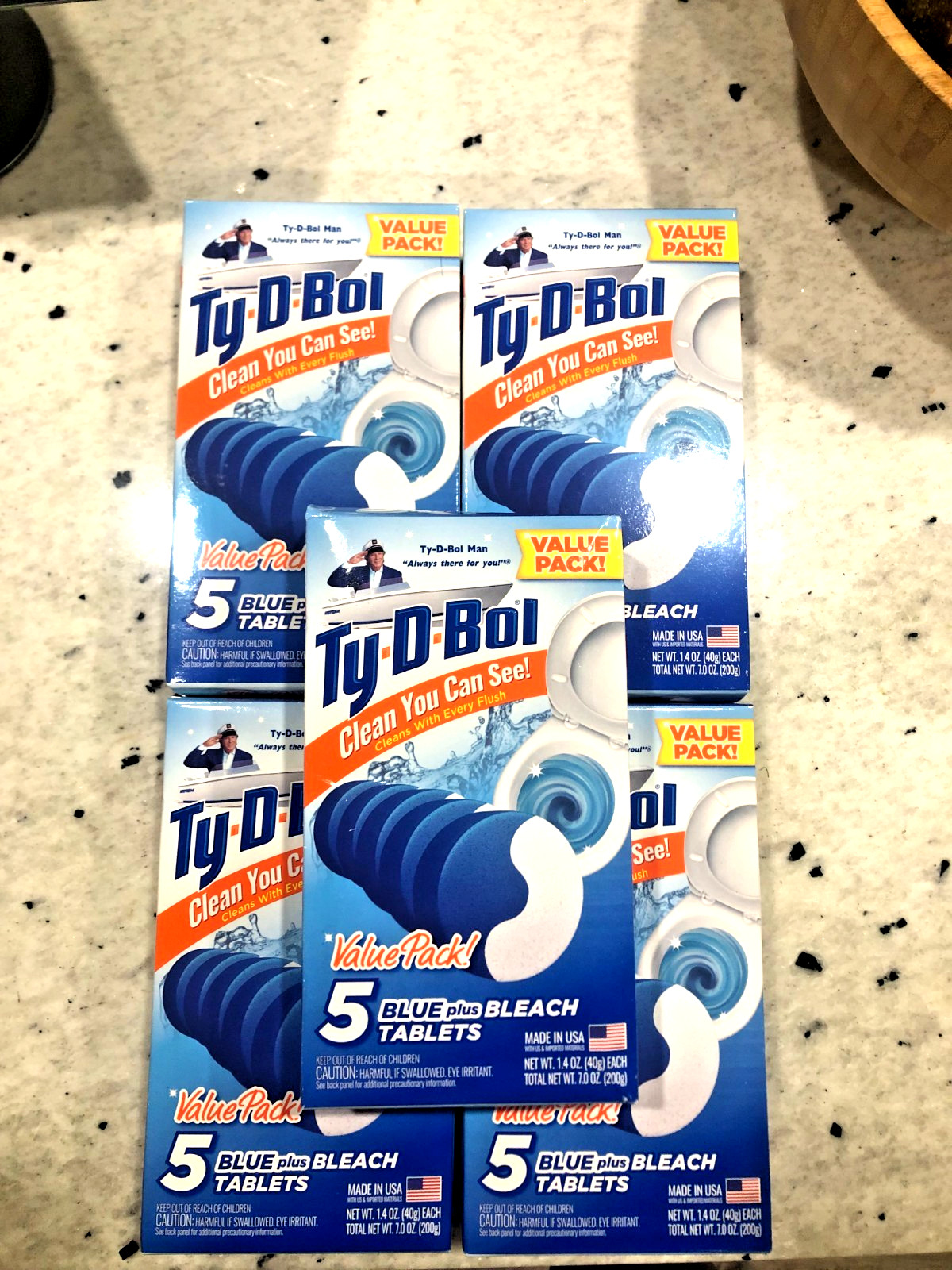 Ty-D-Bol BLUE TABLETS PLUS BLEACH 5 Pack Toilet Bowl Cleaner Tablets ( QTY 25)