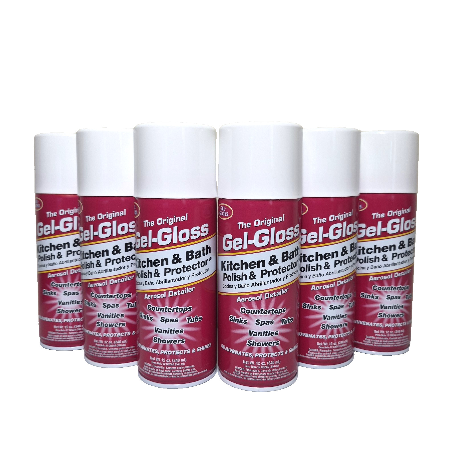 Lot of 6 – Gel Gloss Cleaner 12 Ounce Aerosol Safe for Acrylics Stainless Steel
