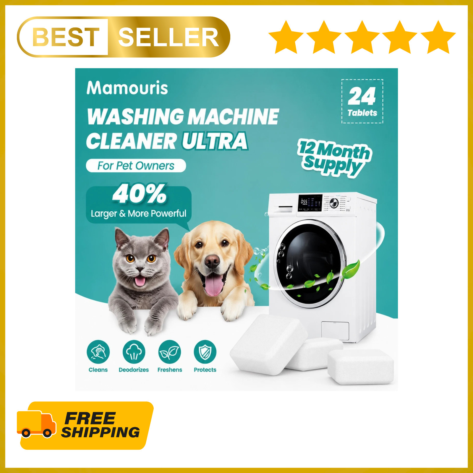 Uproot Clean Washing Machine Cleaner Tablets – 24 Pack for a 12 Month Supply. Fo