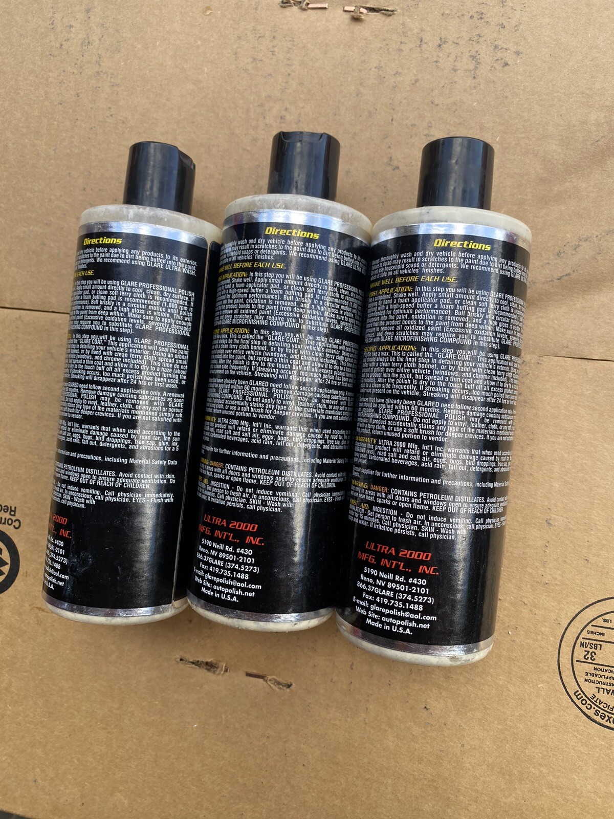 GLARE Ultra 2000 PROFESSIONAL Auto POLISH Wax NOT PESTICIDES 12OZ 3 Bottles Lot