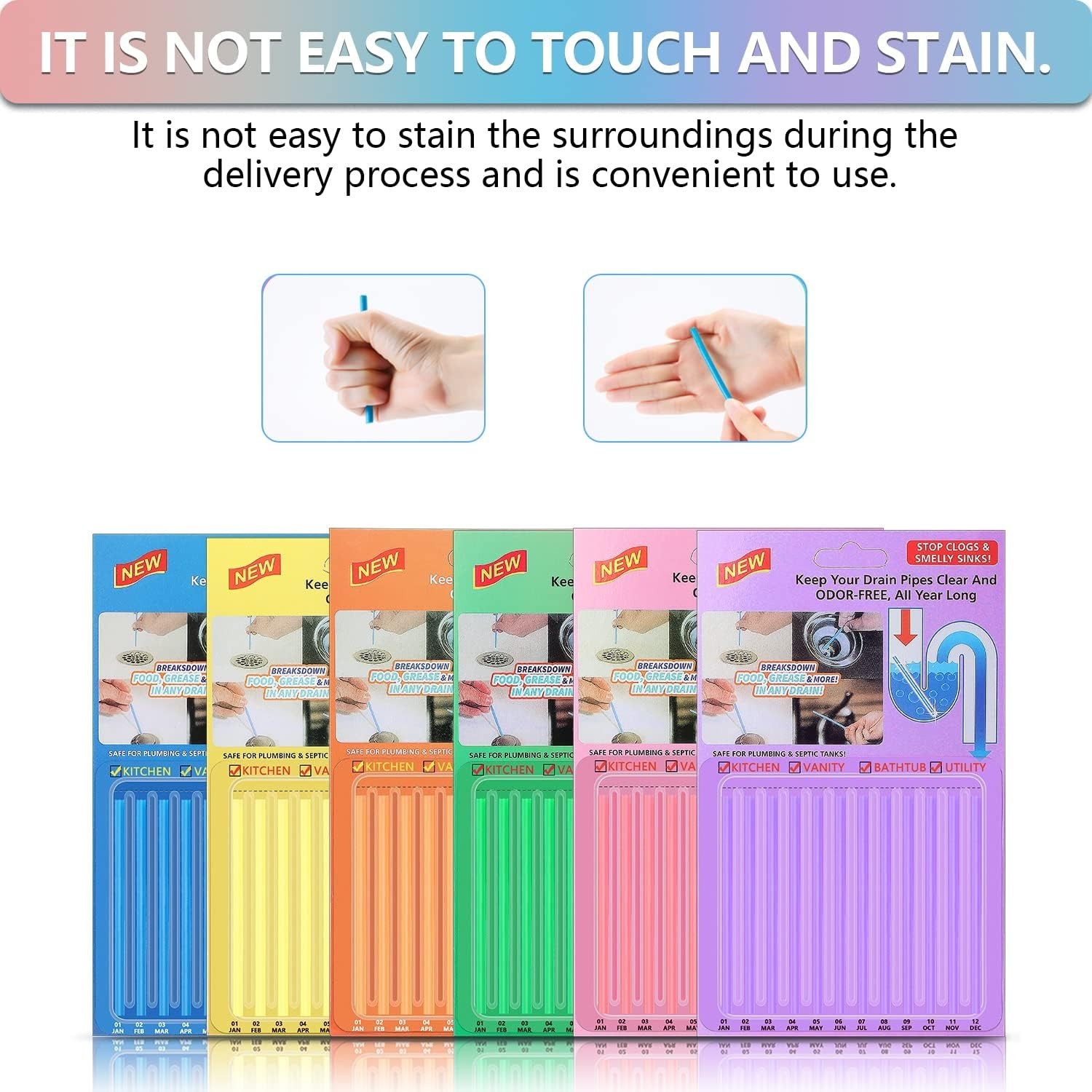 New Sani Sticks Drain Cleaner And Deodorizer 72 pack (Color Set 6) Best Deal USA