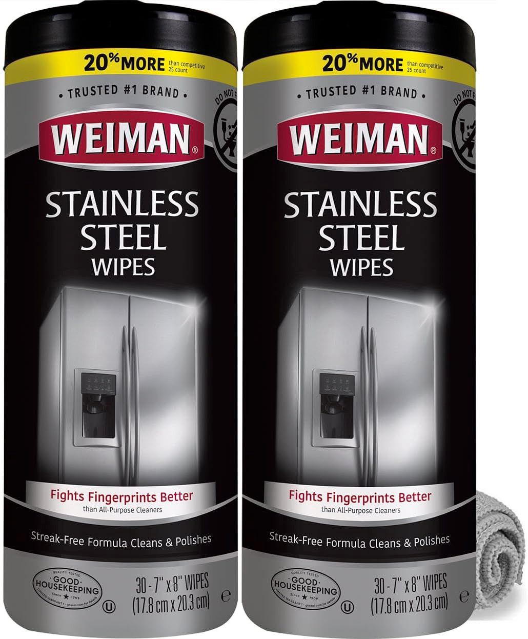 Weiman Stainless Steel Cleaner and Polish Wipes Bundle with Microfiber Cloth-Rem