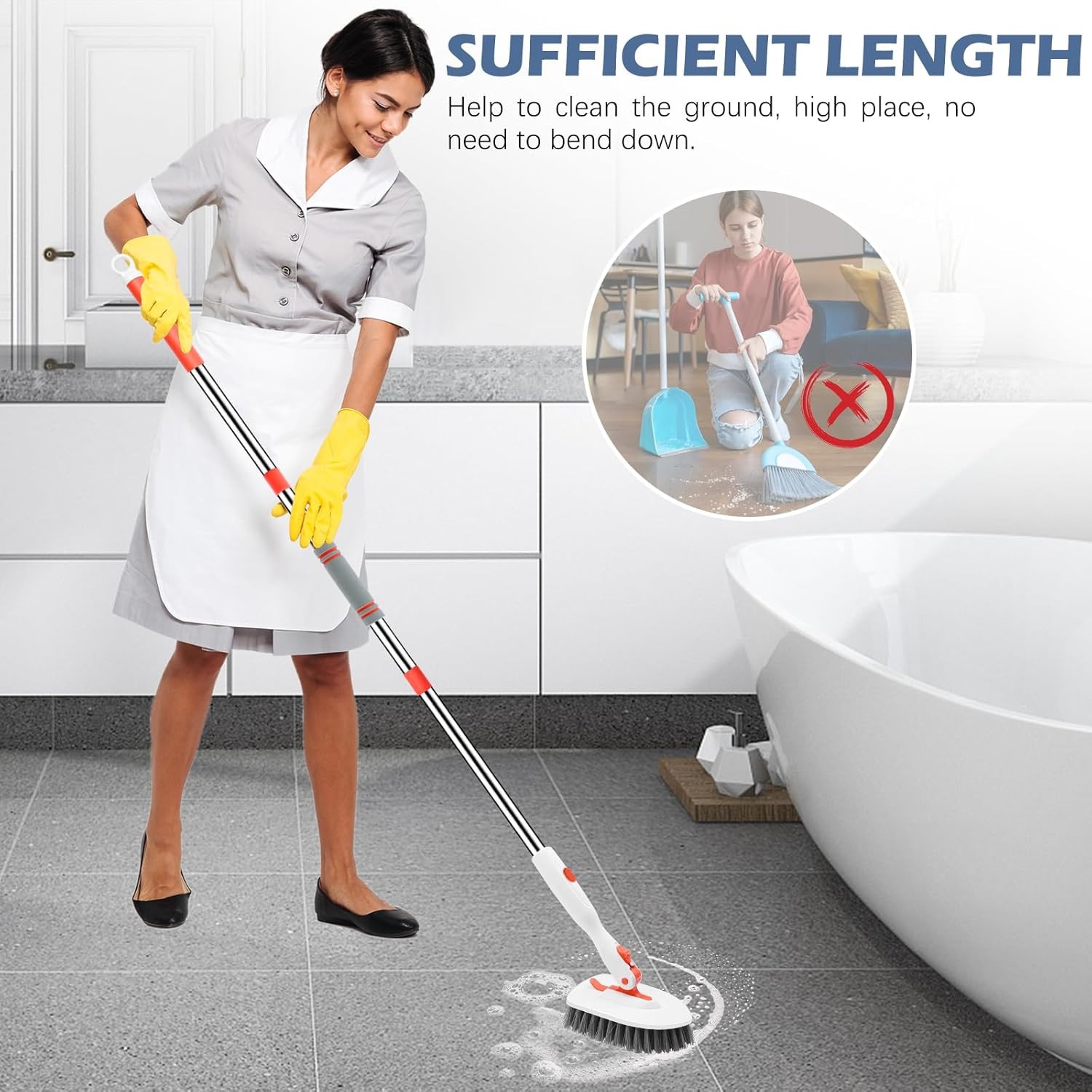 3in1 Shower Tile Tub Scrubber Brush with 52in Adjustable Handle 3 Replace Heads