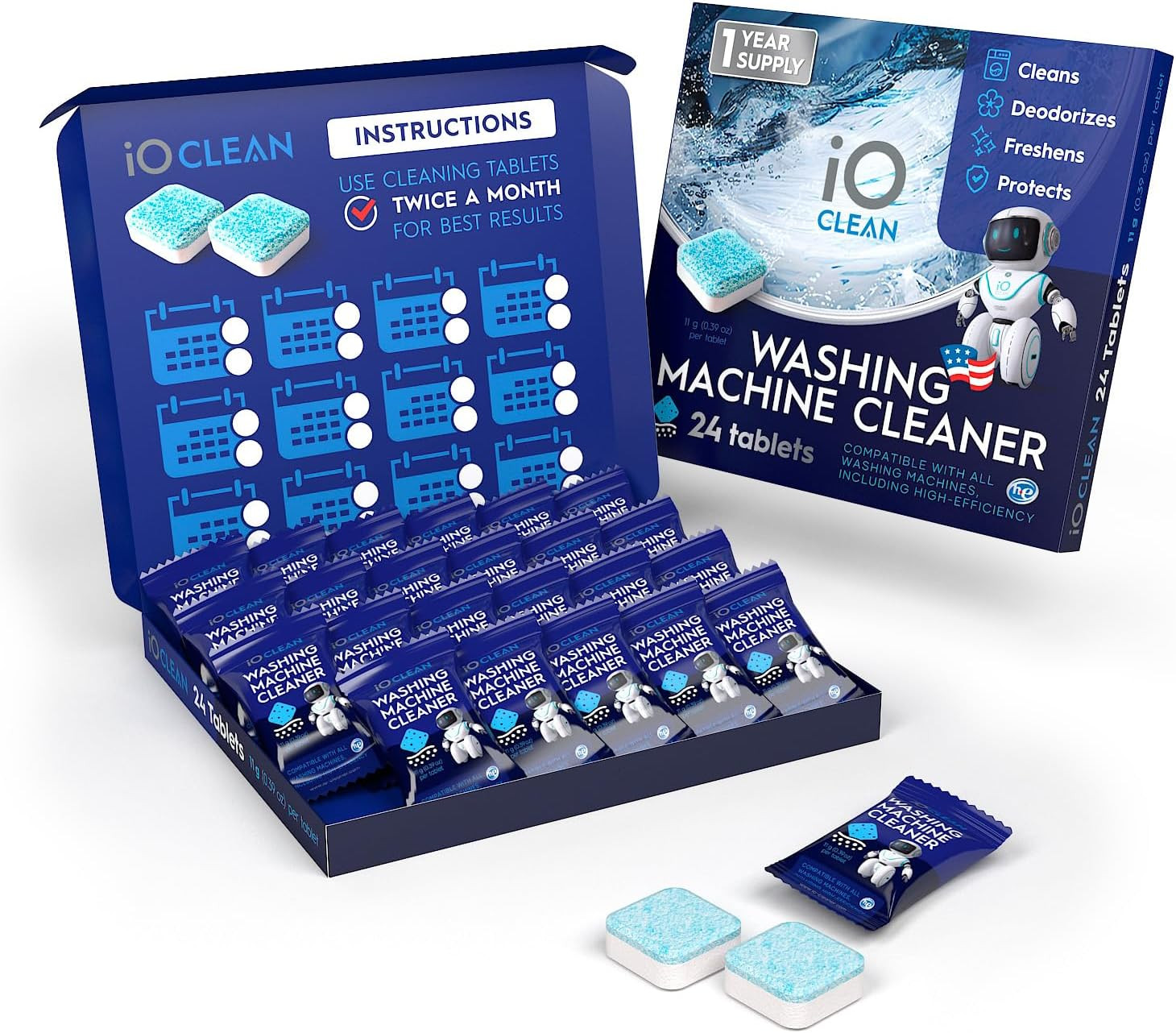 Washing Machine Cleaner and Descaler Tablets 24 Pcs – Deep Clean and Descaling f