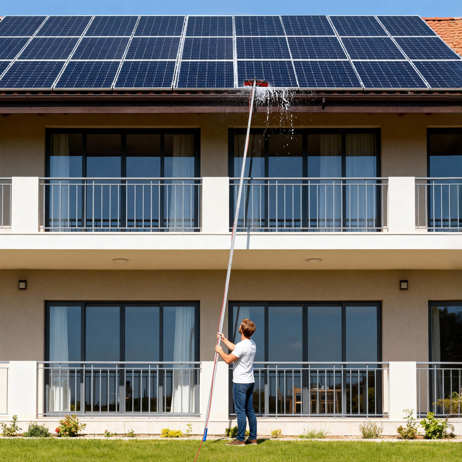 Telescopic Window Cleaning Pole 32.8ft With Water Fed Brush For Solar Panels