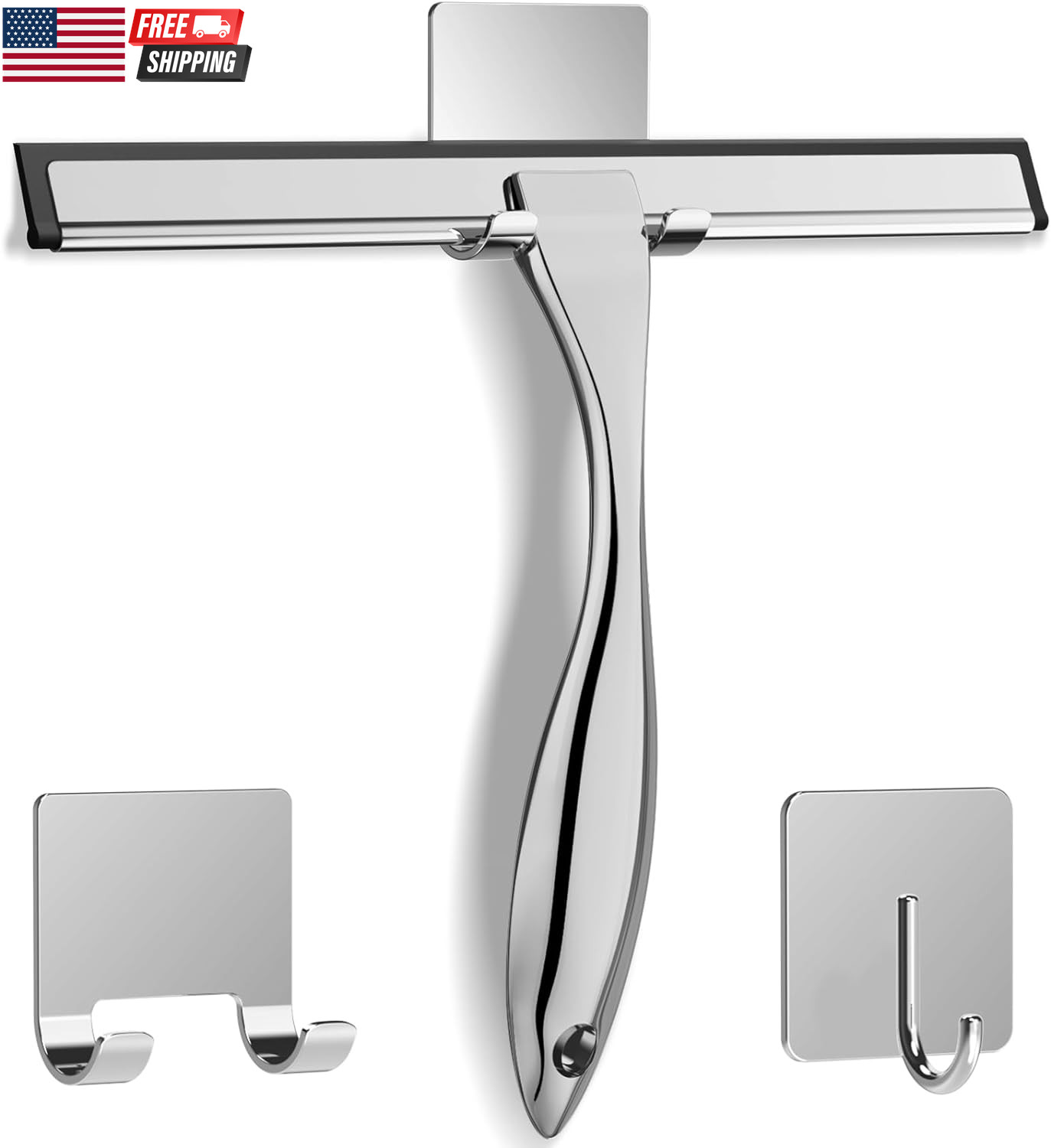All-Purpose Stainless Steel Shower Squeegee for Shower Glass Door with 2 Adhesiv