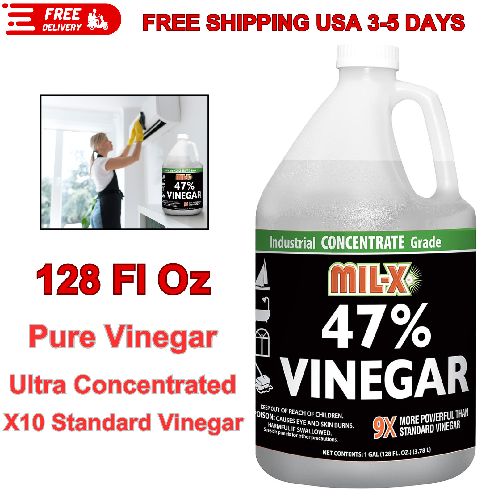 47% Vinegar, Ultra Concentrated, Industrial, Extra Strength, 1 Gallon, 10X Power