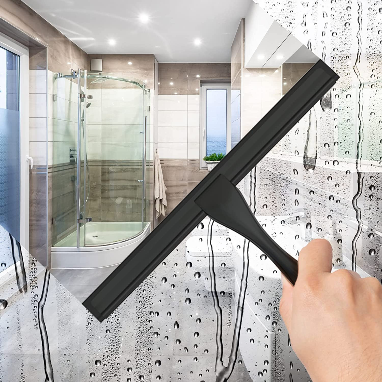 All-Purpose Stainless Steel Shower Squeegee for Shower Glass Door with Adhesive